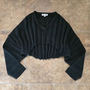 Black Bold Ribbed TT Crop Sweater Vneck